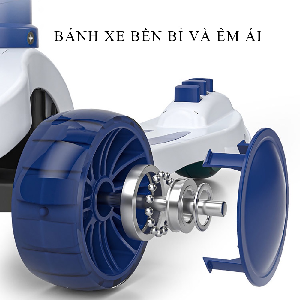 Xe trượt scooter bản cao cấp có ghế ngồi, bánh xe tích hợp đèn led có nhạc tay đẩy điều chỉnh độ cao phù hợp cho bé