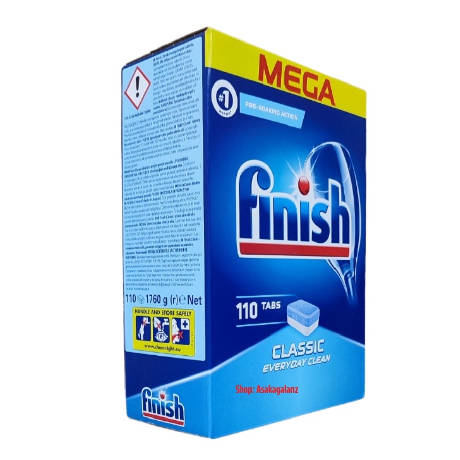 Combo rửa bát Finish chính hãng: Hộp Finish Classic 110 Viên, Muối Finish 4Kg, Bóng Finish 1150ml.