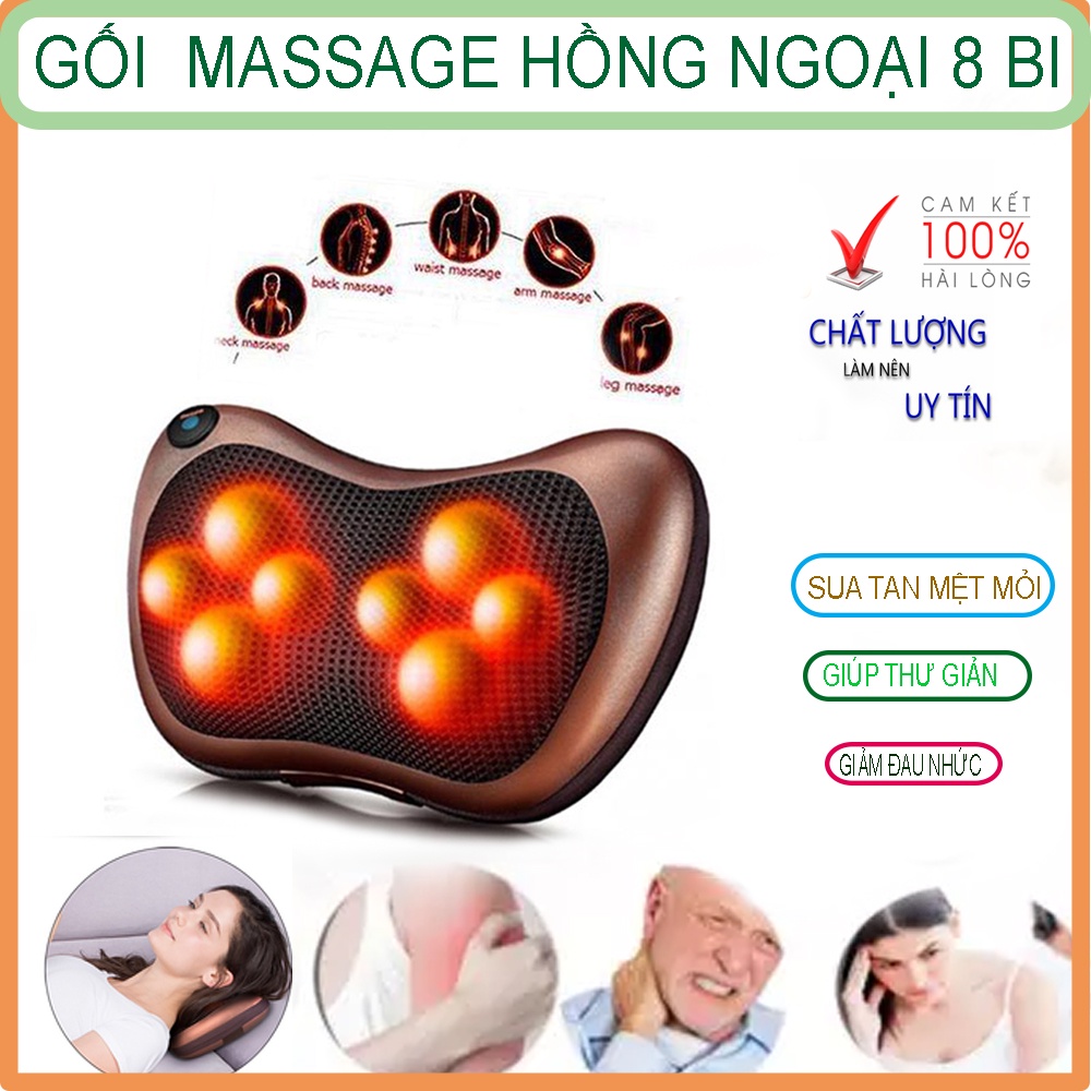 Gối Massage Hồng Ngoại 8 Bi 2 Chiều Cao Cấp- Máy, Gối Mát Xa Cổ Vai Gáy Công Nghệ Nhật Bản,GIẢM GIÁ CỰC SỐC.