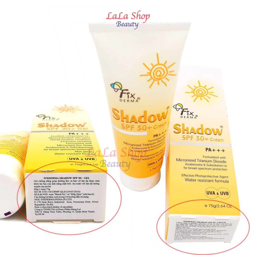 Kem chống nắng Fixderma Shadow Cream SPF 50+ Gel SPF 30 75g