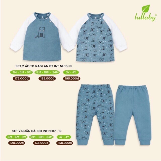 Set 2 áo/ 2 quần raglan bé trai Lullaby