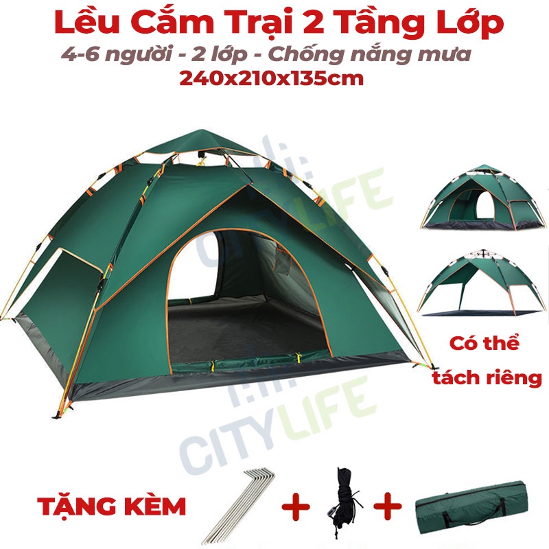 Lều cắm trại dã ngoại lều phượt du lịch tự bung dành cho 4-6 người, chống nước, tia bức xạ, thông gió 2 chiều