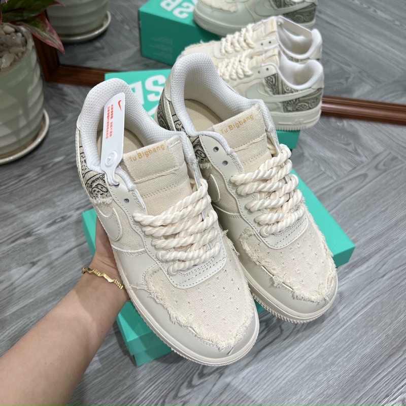 Full box+quà tặng🎁 Giày sneaker _Ni.ke BigBang SC kem hoa văn dây thừng xoắn nam nữ
