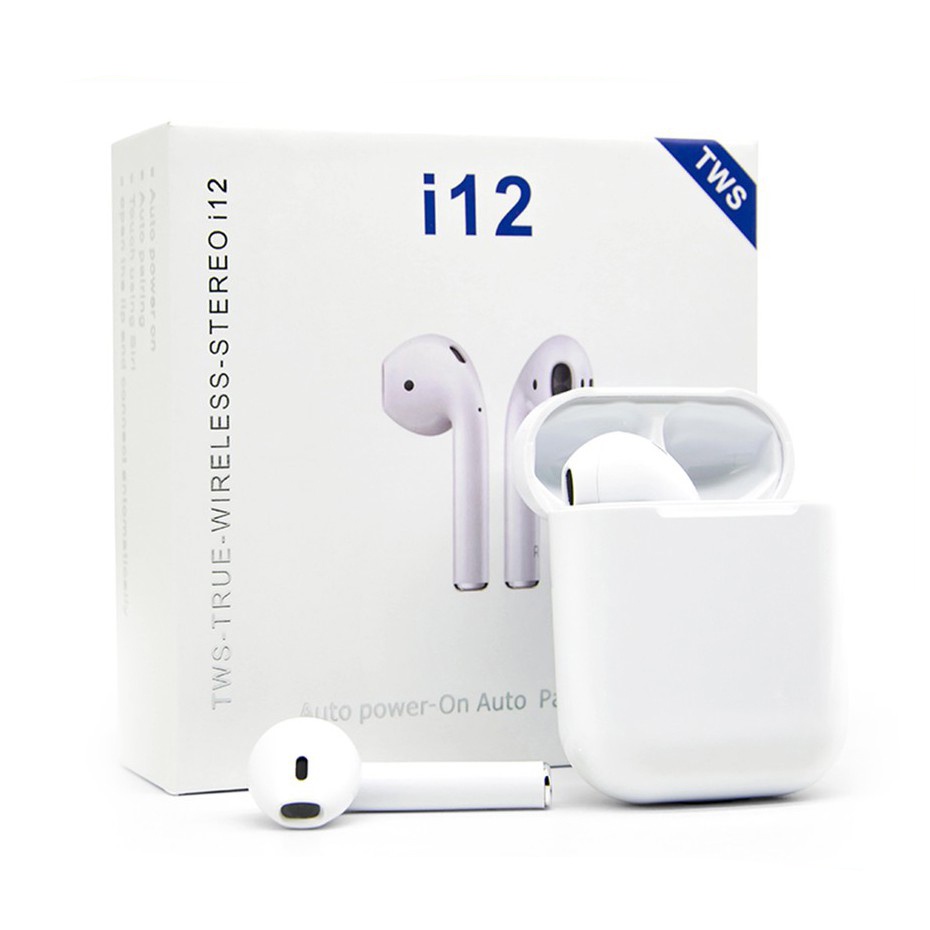 Tai Nghe Bluetooth 5.0 i12 TWS - Cảm Biến Vân Tay, Chất Âm Êm, Trong Trẻm Thời Lương Pin Tốt Cao Cấp
