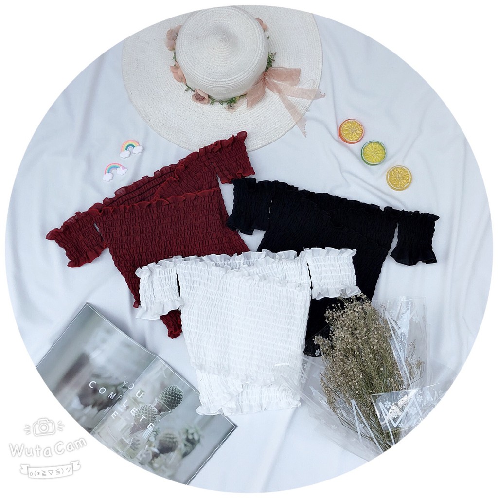 ÁO CROPTOP ÔM BODY NGẮN CO GIÃN - ÁO KIỂU CRT ULZANG NGẮN TAY VOAN TRƠN CHÉO NGỰC BASIC 117