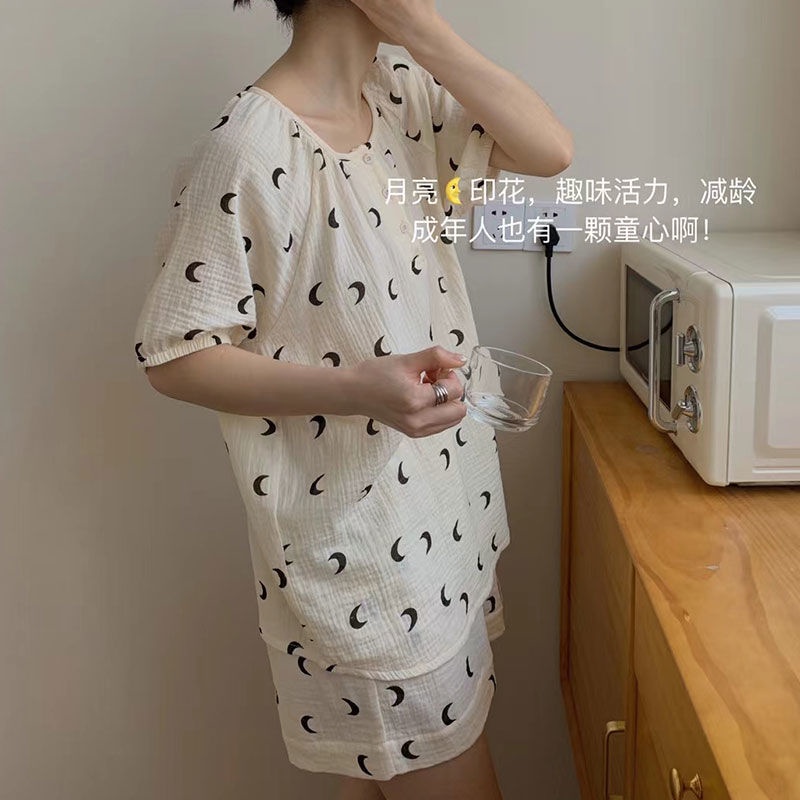 Set Đồ Ngủ Ngắn Tay Họa Tiết Trái Cây Đơn Giản Thời Trang Mùa Hè Mới Cho Nữ