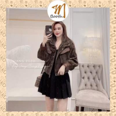 M Booth - Áo Blazer Nhung Túi Ngực Màu Nâu Cúc Bấm Freesize dưới 60kg - Áo Khoác Nữ Dài Tay - MG0107