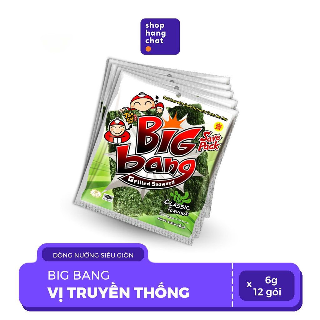 Snack Rong Biển Taokaenoi BIG BANG vị Truyền Thống Lốc 12 gói 6g