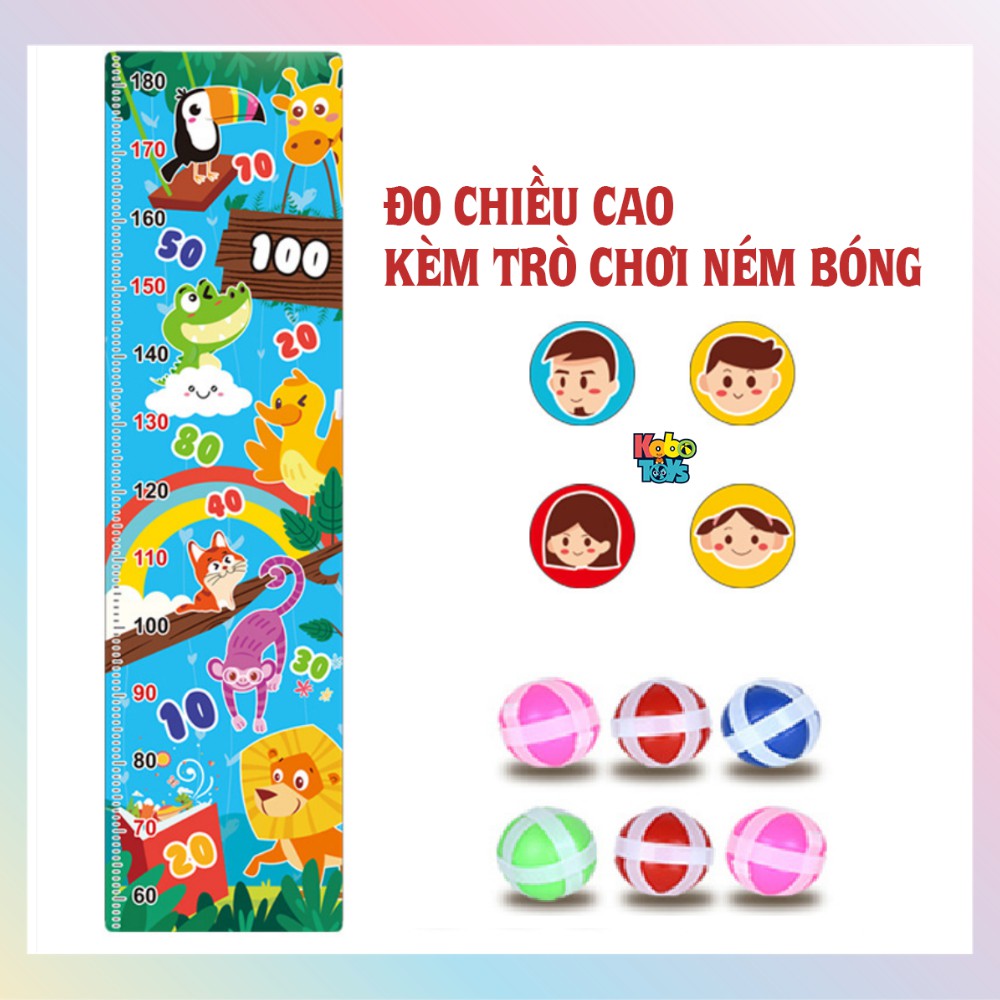 Tấm Treo Tường Bằng Vải Đo Chiều Cao Kết Hợp Trò Chơi Ném Bóng Cho Bé