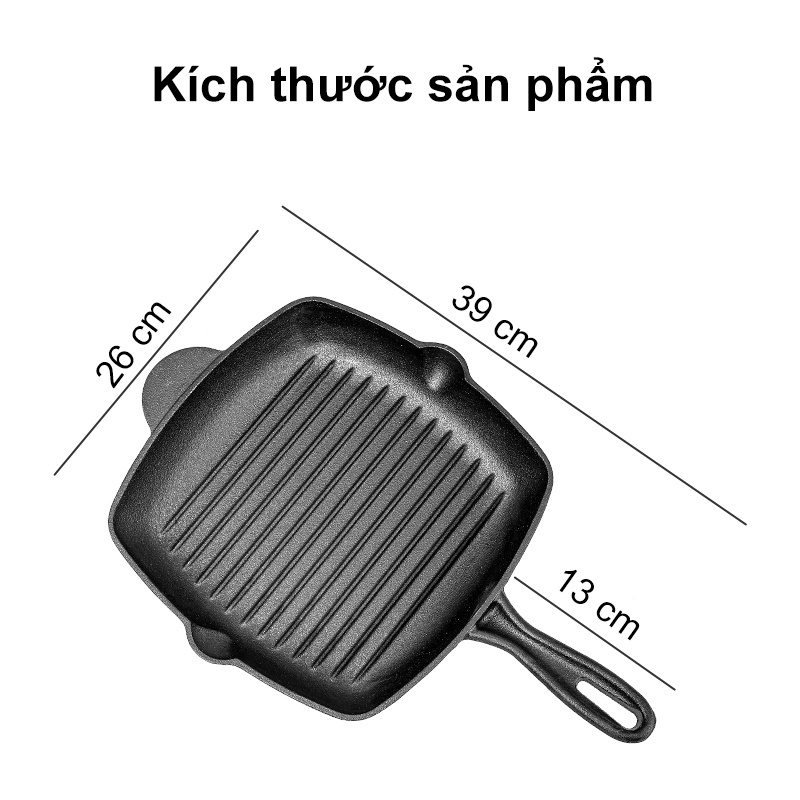 Chảo Gang Thô Đúc Thủ Công Nguyên Khối Chảo Gang Truyền Thống Làm Bít Tết Siêu Bền Dùng Được Với Bếp Từ HB88