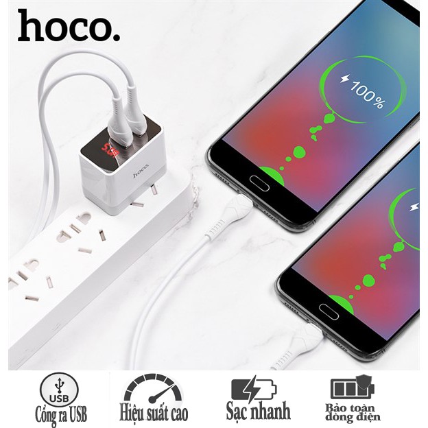 Cốc Sạc Nhanh Hoco DC28 2USB-5A Bảo Toàn Dòng Điện Tương Thích Tất Cả Các Dòng Điện Thoại