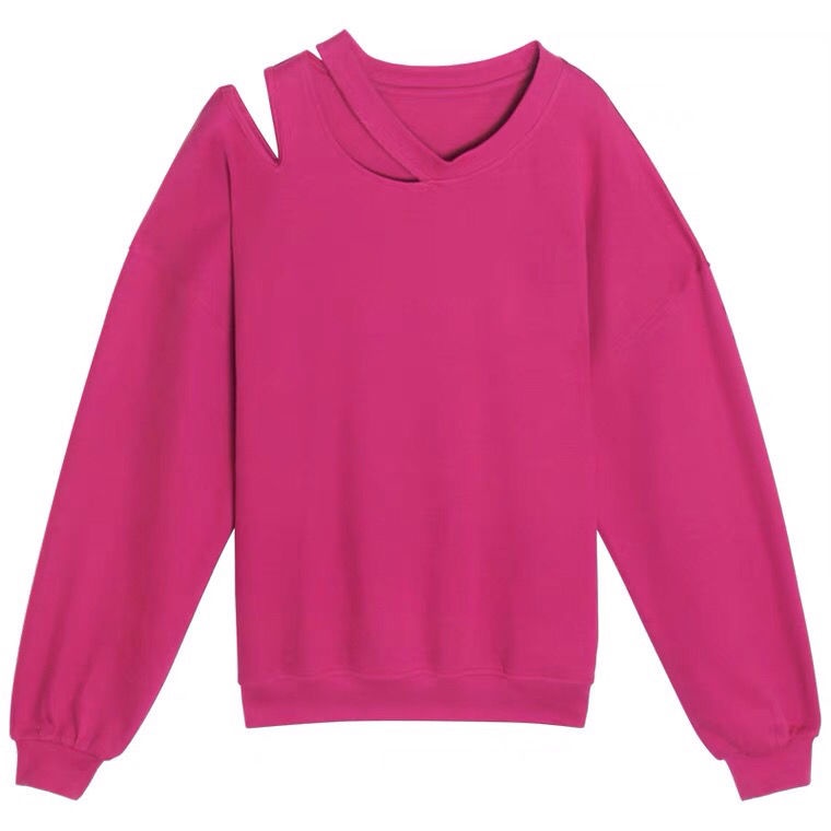 COZOK Áo len tay dài trễ vai dáng rộng phong cách Hàn Quốc