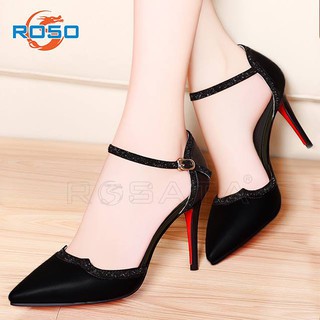 Giày nữ cao gót đế cao 7cm đẹp màu đen thời trang hàng hiệu rosata ro50