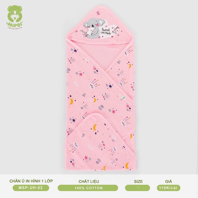 Khăn choàng ủ bé sơ sinh Mipbi vải cotton 100%