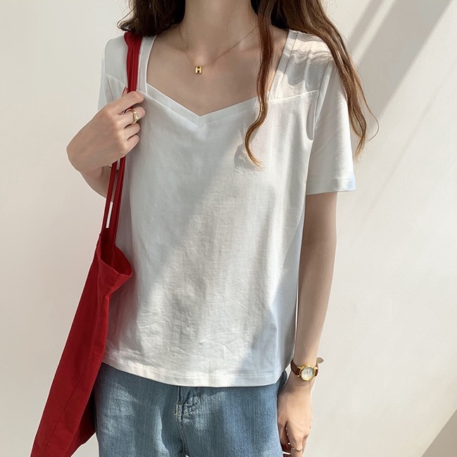 Áo Thun Nữ Cổ Chữ V Tay Ngắn Phong Cách Mùa Hè Mới 44479