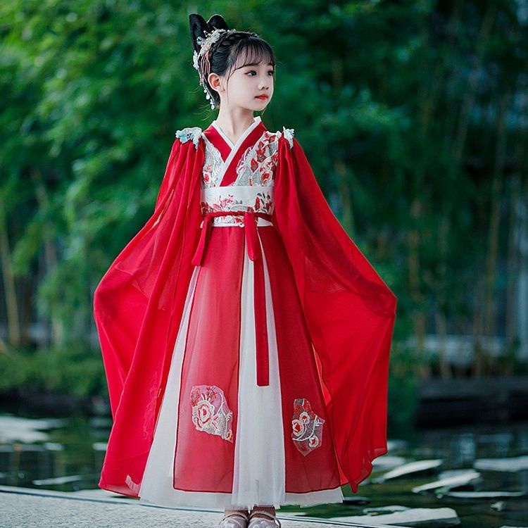 Váy Hán phục siêu tiên của bé gái Trung Quốc, váy thời Đường phiêu dật, váy cổ trang cổ trang của trẻ em, xuân thu 13,9