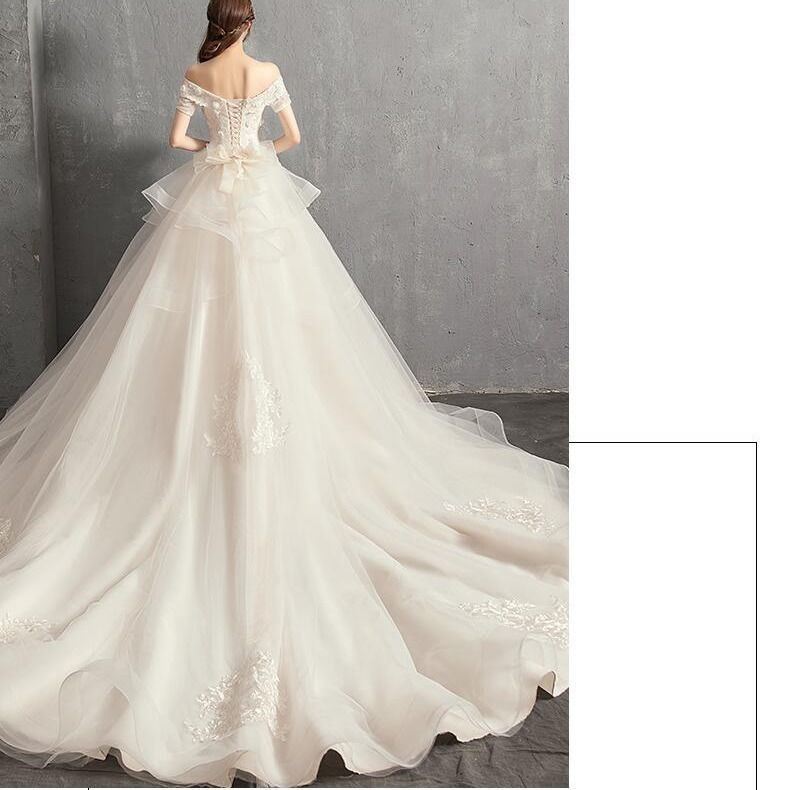 khuyến mãi bán hàng trực tiếp tại nhà máyváy cưới 2021 phiên bản Hàn Quốc mới của cô dâu một vai công chúa tro