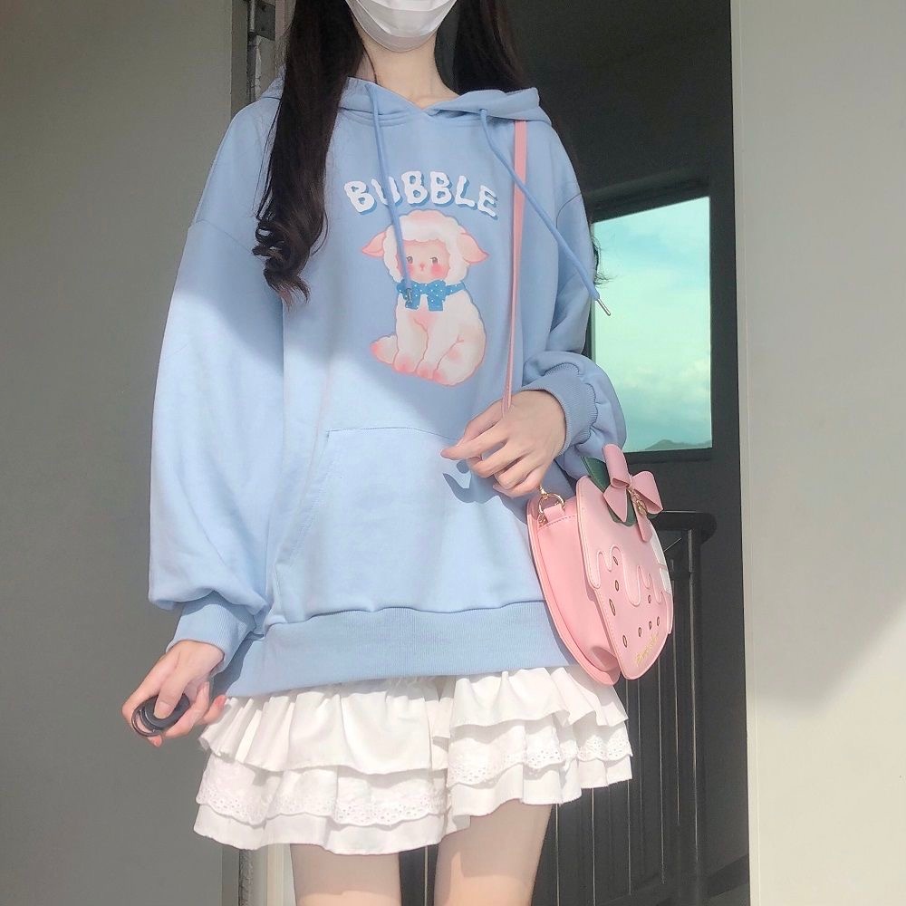 Áo hoodie ZHELIHANGFEI tay dài dáng rộng phong cách Nhật Bản thời trang dành cho nữ