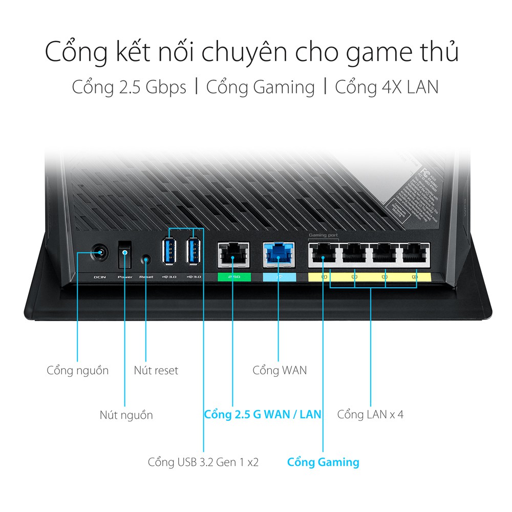 Router Wifi ASUS RT-AX86U Hai Băng Tần, Chuẩn AX5700 (Chuyên Cho Game Di Động)- Hàng Chính Hãng