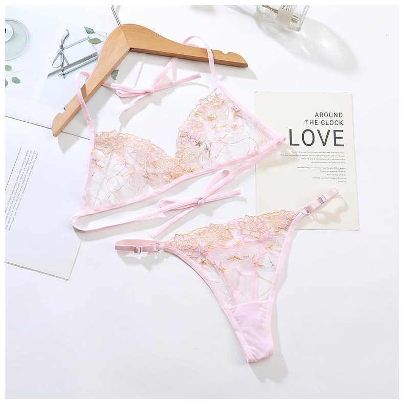 Bộ Đồ Lót Vải Lưới Thêu Họa Tiết Phong Cách Pháp Quyến Rũ Cho Nữ