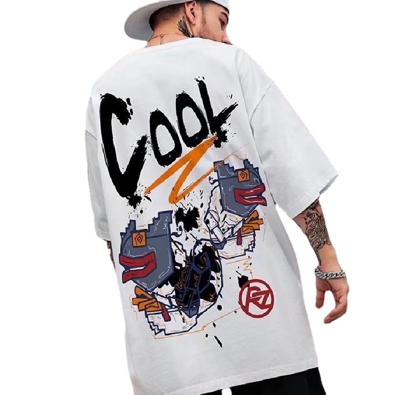 [M-8XL] Áo Thun Nam Dáng Rộng Cổ Thuyền In Hình Hoạt Hình Phong Cách Nhật Bản ​Áo Thun Ngắn Tay Oversize In Họa Tiết Cá Tính Trẻ Trung