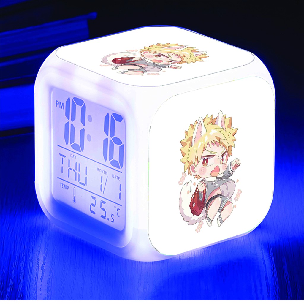 Đồng hồ báo thức để bàn in hình BOKU NO HERO ACADEMIA HỌC VIỆN ANH HÙNG ainme chibi LED đổi màu