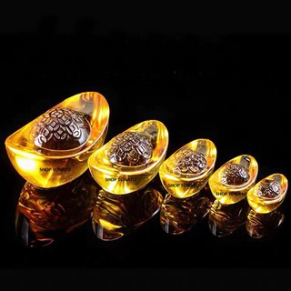 THỎI VÀNG PHONG THỦY KIM NGUYÊN BẢO PHÁT TÀI LỘC CÓ HOA VĂN THỦY TINH ĐỦ SIZE