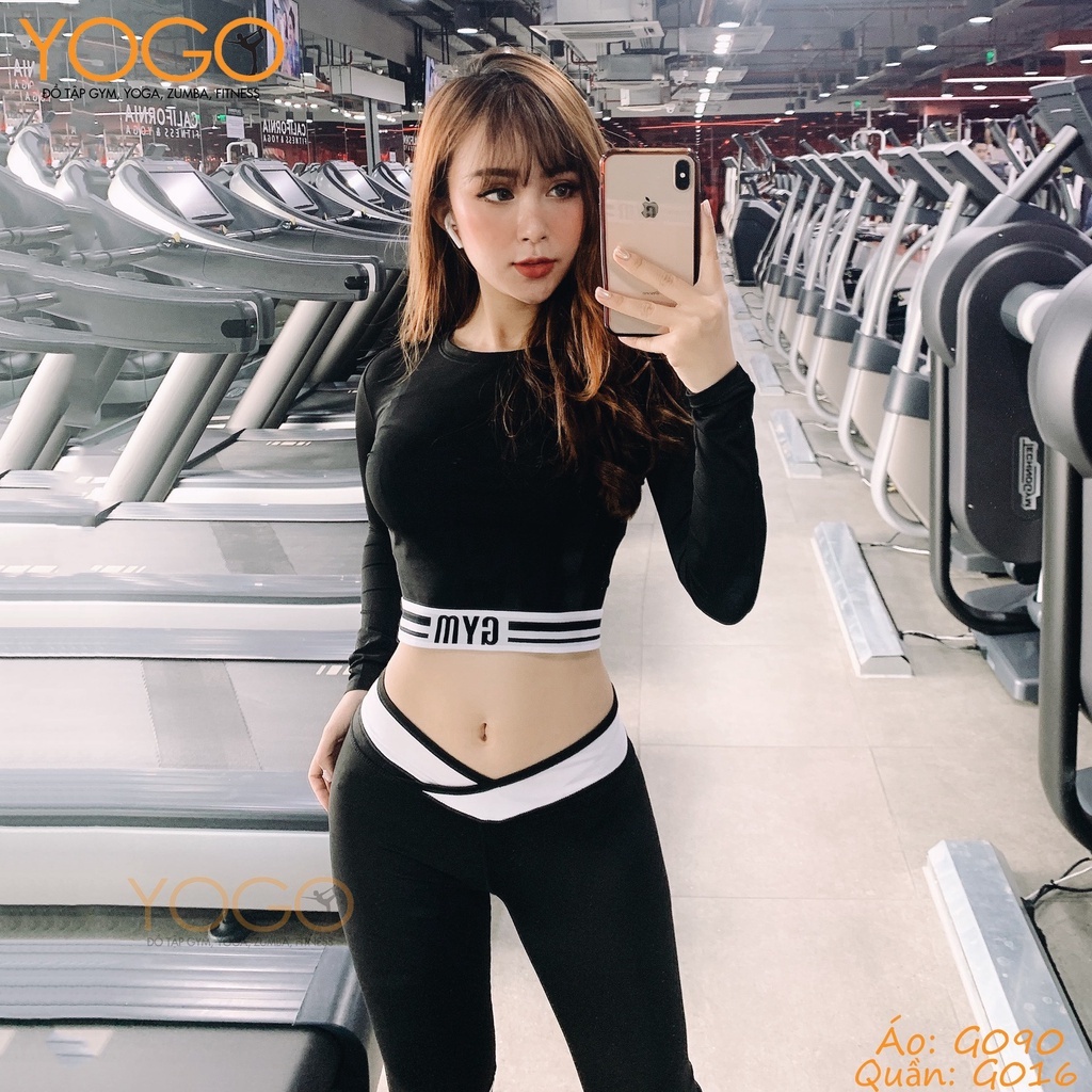 Áo thun tập gym yoga nữ croptop thể thao bó sát sọc trắng đen bản to co giãn 4 chiều thoải mái YOGO G090