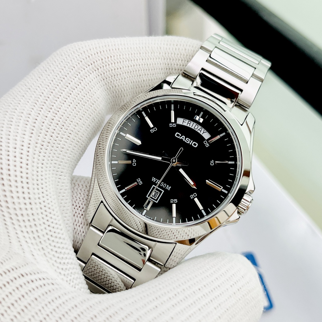 Đồng hồ nam sang trọng Casio MTP 1370D Dây thép mặt Đen - Trắng chống nước 5ATM Bảo hành 1 năm Hyma watch
