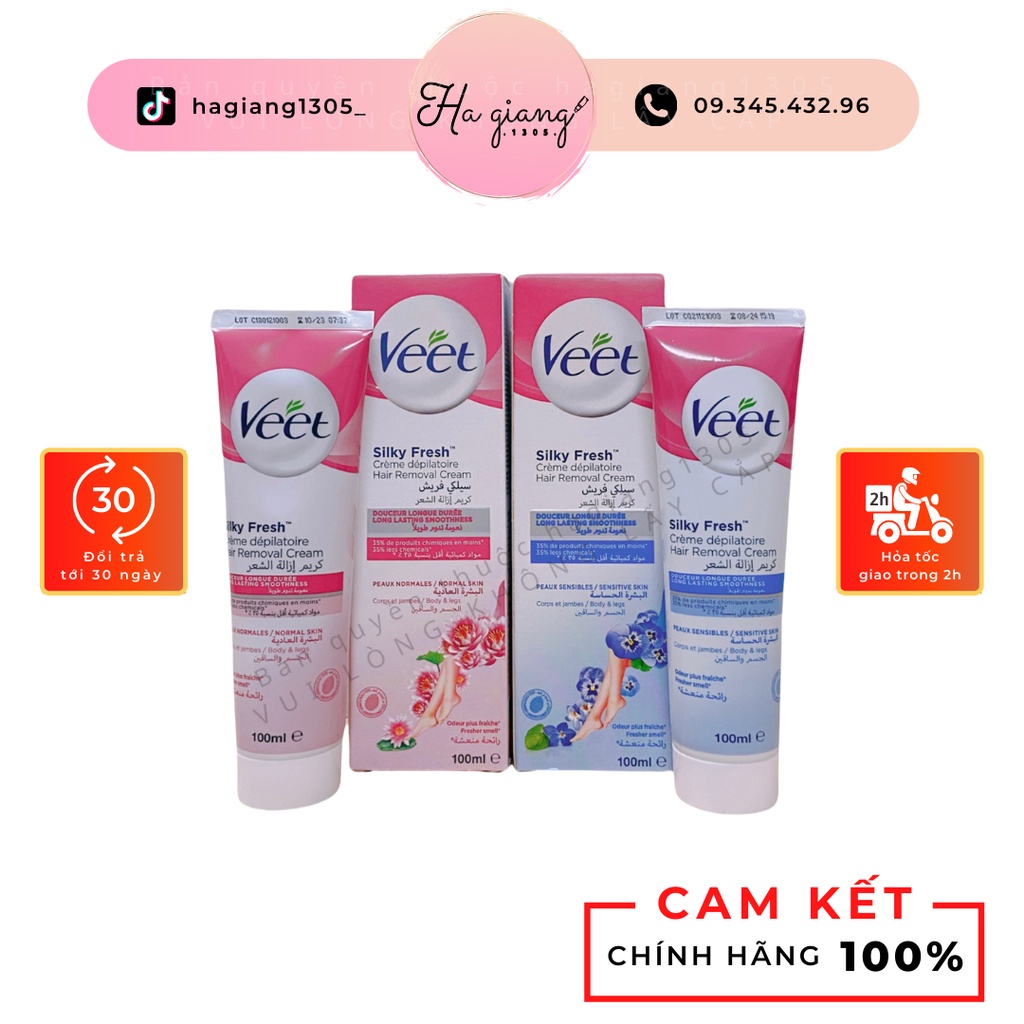 Kem tẩy lông triệt lông Veet Pháp 100ml dùng được cho da nhạy cảm, da yếu, không rát, không gây đỏ da