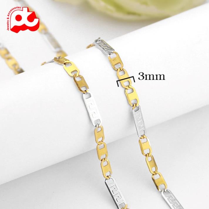 Dây chuyền nam inox thời trang kiểu dẹp bảng nhỏ soyong kích cỡ 3mm trắng mạ vàng cách điệu thép không gỉ PTDCNA167