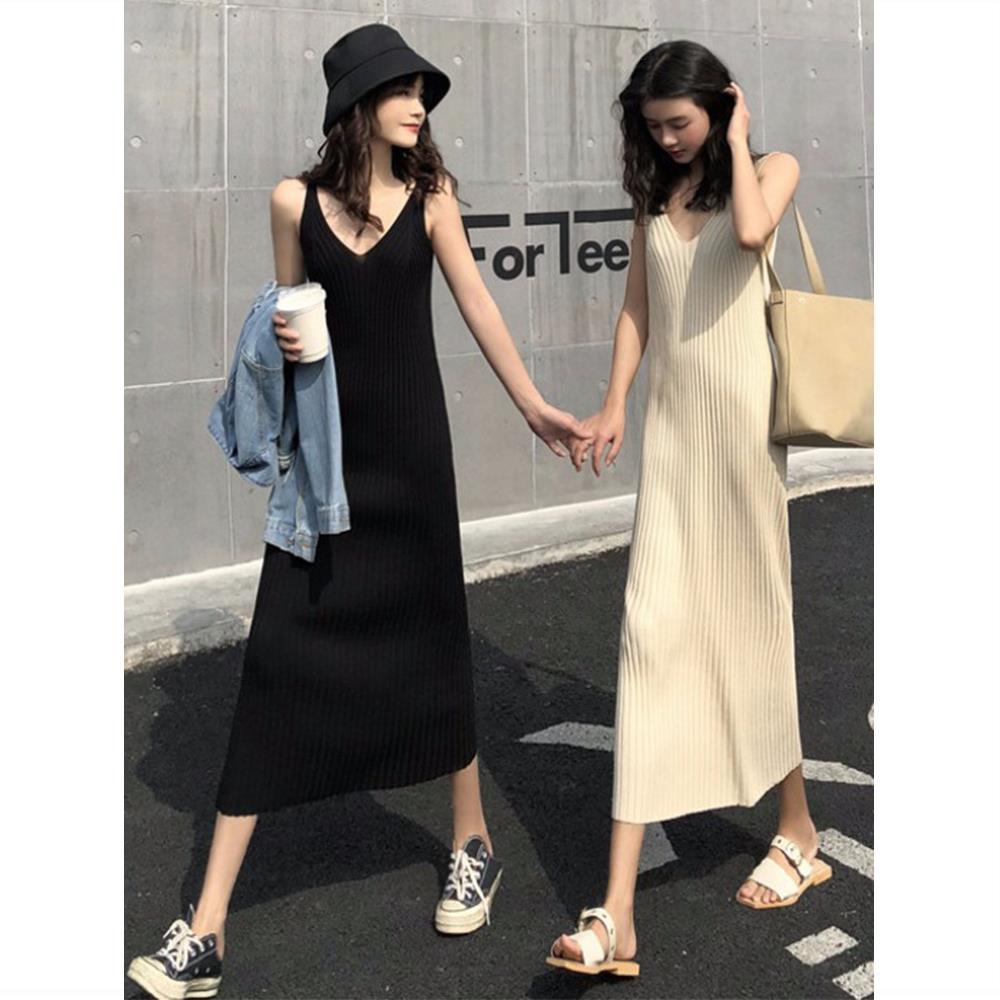 đầm xuông dài đầm xuông 2 dây váy xuông dáng dài váy 2 dây xuông Đầm Dệt Kim Sát Nách Thời Trang Xuân Hè Cho Nữ
