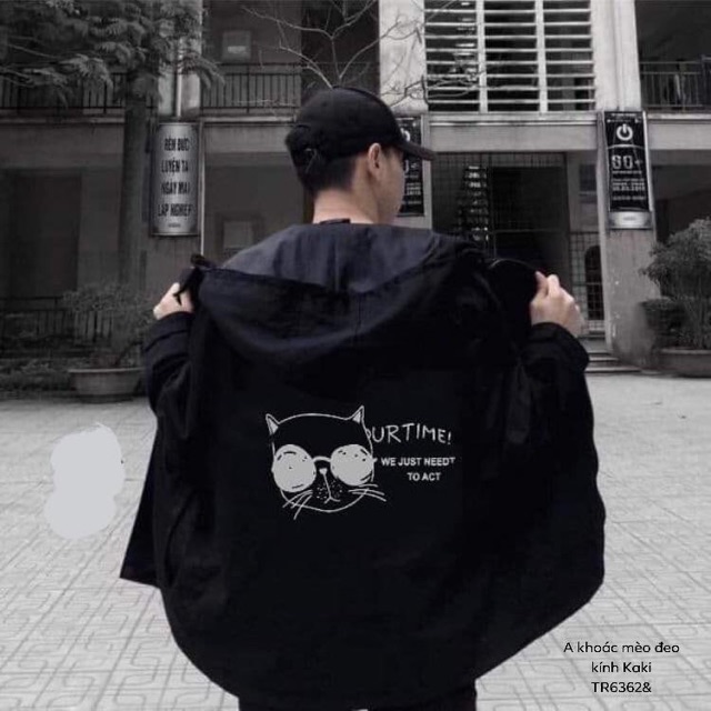 Áo khoác kaki mèo đeo kính -TR