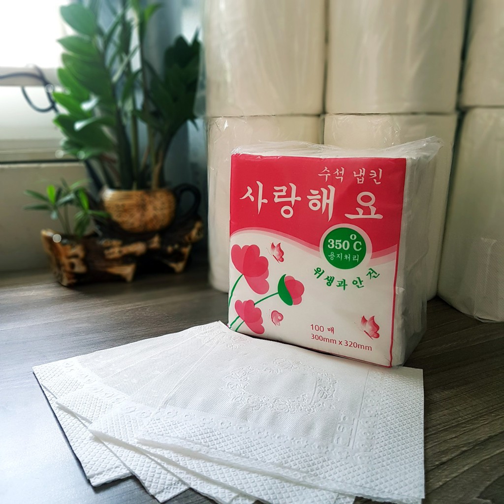 Cây (10 gói) khăn giấy ăn vuông cao cấp Hàn Quốc 100 tờ - 16cm
