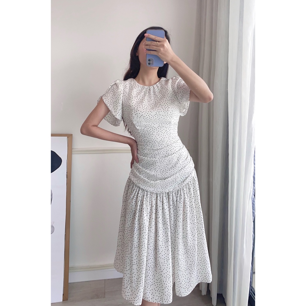 Đầm Maxi Cổ Tròn Kính Siêu Đẹp Chuẩn Gu Quý Cô Sang trọng, Váy xòe, tay ngắn, che bụng, xếp eo, chấm bi, đi làm, du lịch | BigBuy360 - bigbuy360.vn