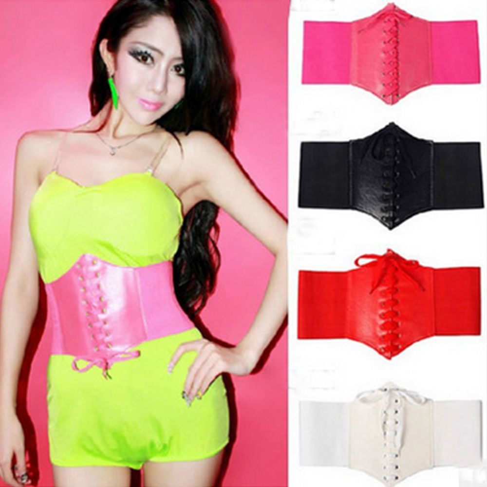 1 đai nịt bụng bằng da bản rộng co giãn nhiều màu cho nữ