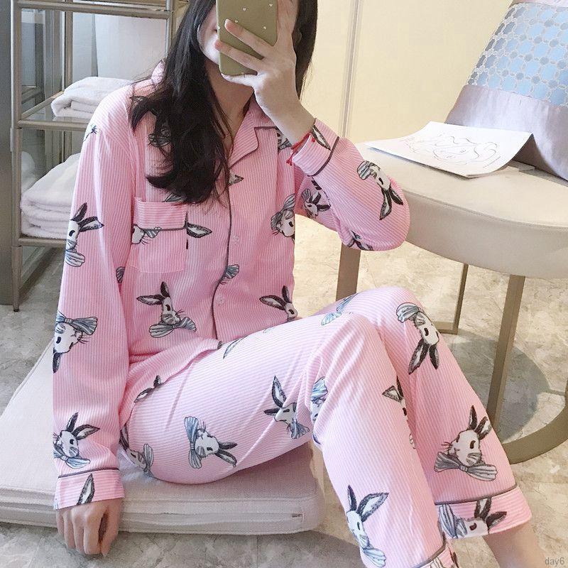 Bộ pijama nữ kẻ sọc in hình thỏ dễ thương