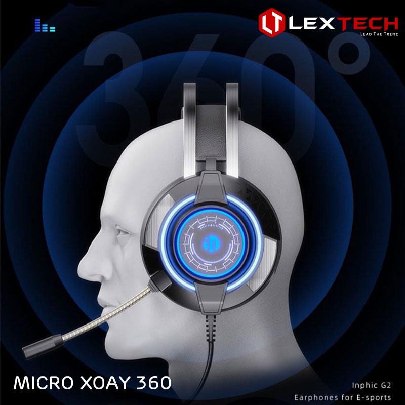 Tai nghe chụp tai headphone gaming LexTech Inphic có Mic chuyên game LED RGB tương thích PC Laptop Điện thoại TG2