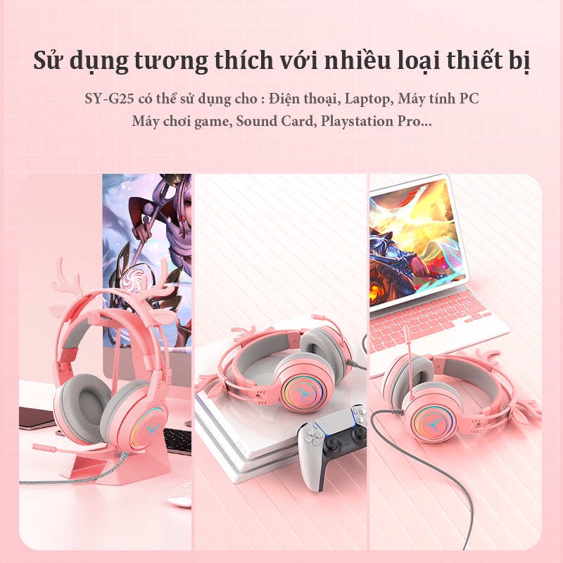 Tai Nghe Chụp Tai Gaming, Học Online BEARHOME Có Micro Lọc Âm, Âm Thanh Đỉnh Cao. Headphone Dùng Cho Máy Tính,Điện Thoại