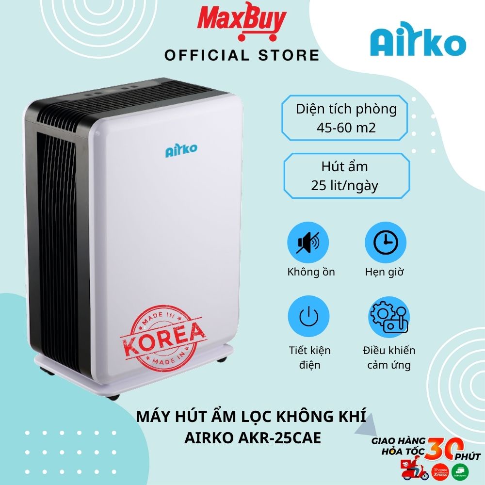 Máy hút ẩm lọc không khí Airko AKR-25CAE, diện tích dùng 40-50m2, công suất 15 lít/ngày bảo hành chính hãng 12 tháng