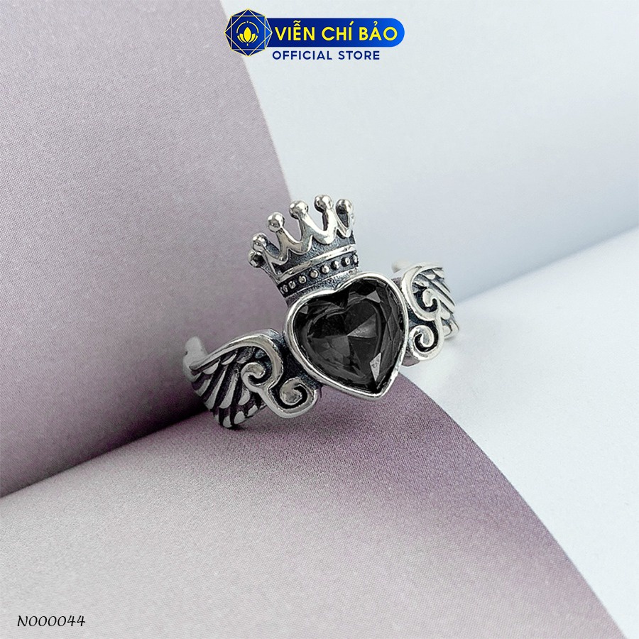 Nhẫn bạc nữ vương hậu trái tim đính đá đen chất liệu bạc Thái 925 thời trang phụ kiện trang sức nữ Viễn Chí Bảo N000044
