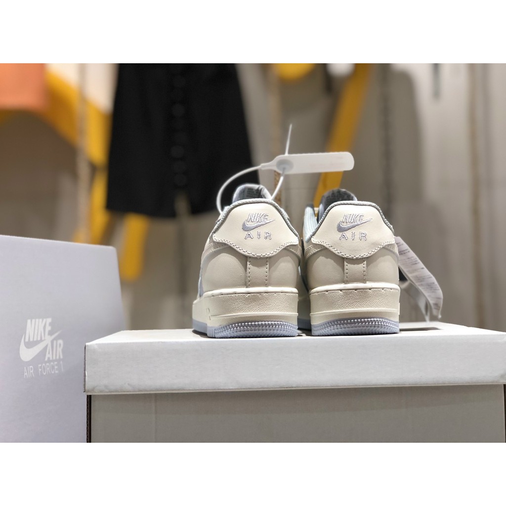 Giày Sneaker Af1 Low Xám Kem Hàng Cao Cấp Fullbox, Giày thể thao nam nữ af1 cổ tròn lót trần bông, da 2 lớp cực êm