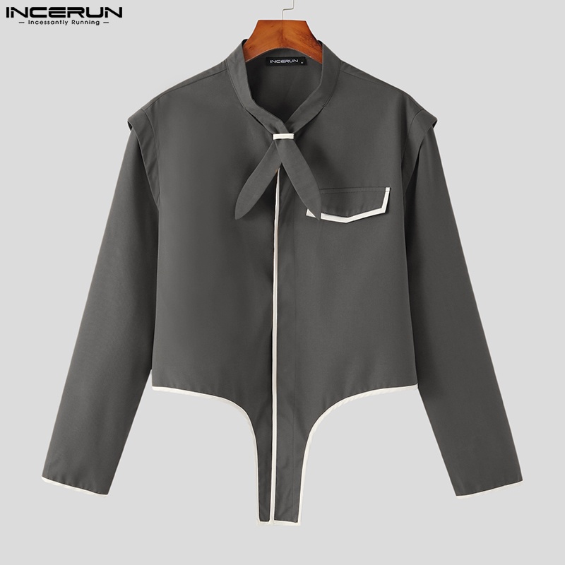 Áo khoác blazer INCERUN dài tay phối dây lệch tà kiểu vintage cá tính cho nam