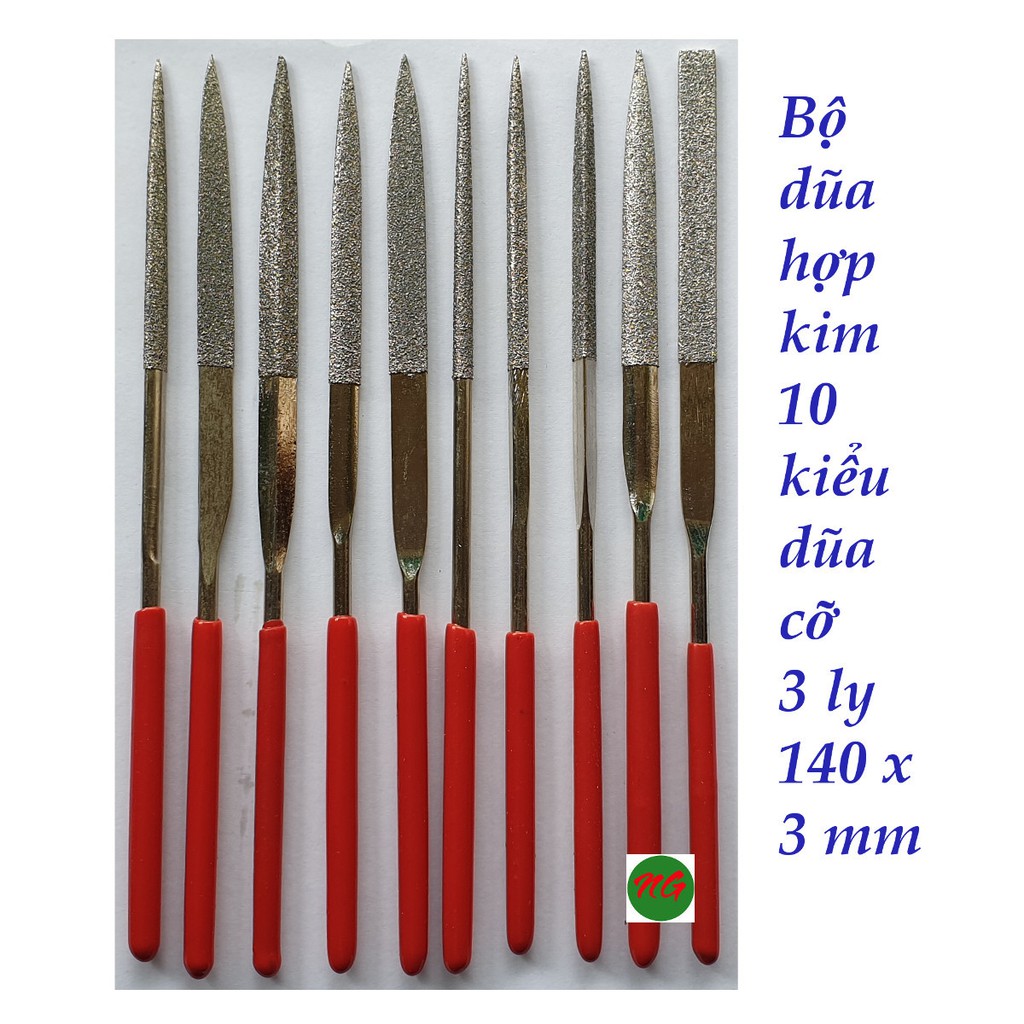 Bộ dũa hợp kim 10 kiểu dũa mini 3*140mm