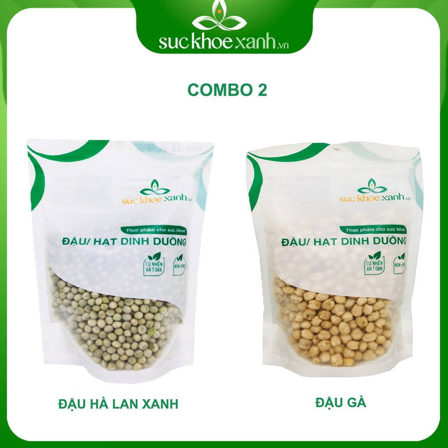 Combo 2 - Đậu gà &amp; Đậu hà lan xanh nguyên hạt (mỗi túi 500g)