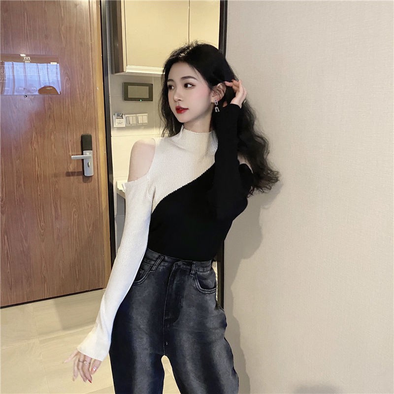 Áo Sweater Tay Dài Cổ Cao Hở Vai Thời Trang Xinh Xắn Cho Nữ | BigBuy360 - bigbuy360.vn