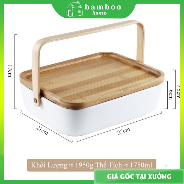 Khay mứt Tết bằng sứ cao cấp có tay xách Bamboo Home