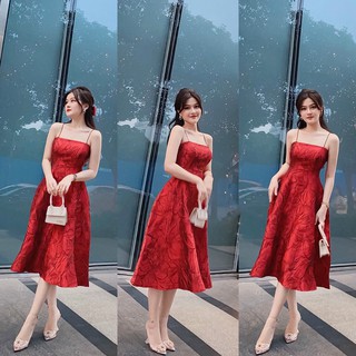 Đầm 2 dây quyến rũ, dáng xòe dài cúp ngực nevi t129