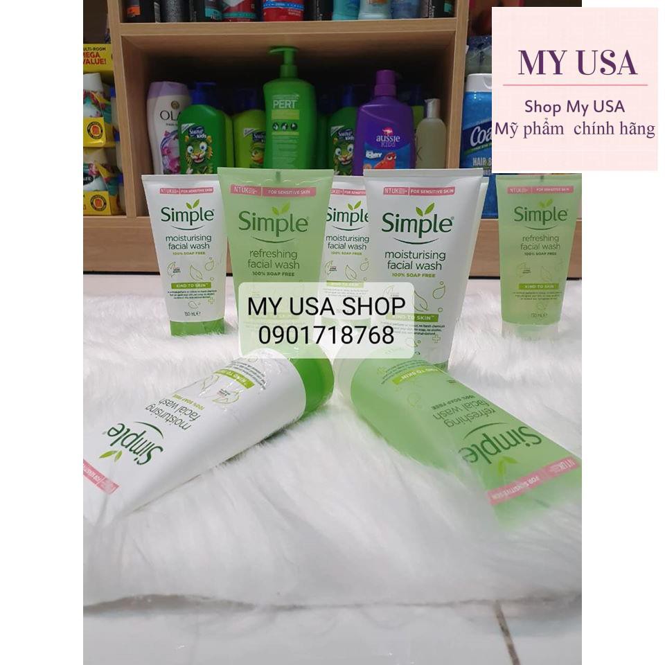 Sữa rửa mặt cho da khô và da nhạy cảm❤Sữa rửa mặt Simple Refreshing/Moisturising Facial Gel Wash 150ml
