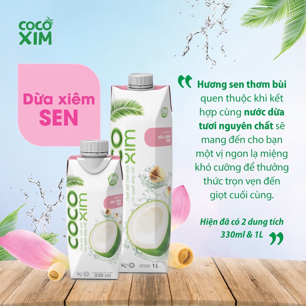 Nước dừa Cocoxim organic/ Sen/ Tắc 330 ml P12